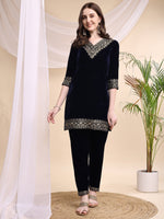 Thumbnail for Embroidered Velvet Co-Ords, Navy Blue - Hiral Fashion - Distacart