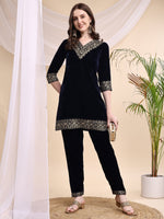 Thumbnail for Embroidered Velvet Co-Ords, Navy Blue - Hiral Fashion - Distacart