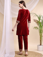 Thumbnail for Embroidered Velvet Co-Ords, Maroon - Hiral Fashion - Distacart