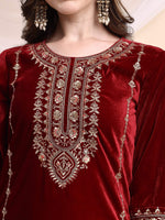 Thumbnail for Embroidered Velvet Co-Ords, Maroon - Hiral Fashion - Distacart
