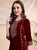 Thumbnail for Embroidered Velvet Co-Ords, Maroon - Hiral Fashion - Distacart
