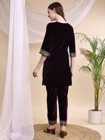 Thumbnail for Embroidered Velvet Co-Ords, Wine - Hiral Fashion - Distacart