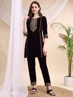 Thumbnail for Embroidered Velvet Co-Ords, Wine - Hiral Fashion - Distacart