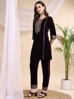 Thumbnail for Embroidered Velvet Co-Ords, Wine - Hiral Fashion - Distacart