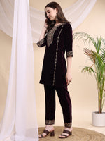Thumbnail for Embroidered Velvet Co-Ords, Wine - Hiral Fashion - Distacart