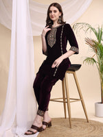 Thumbnail for Embroidered Velvet Co-Ords, Wine - Hiral Fashion - Distacart