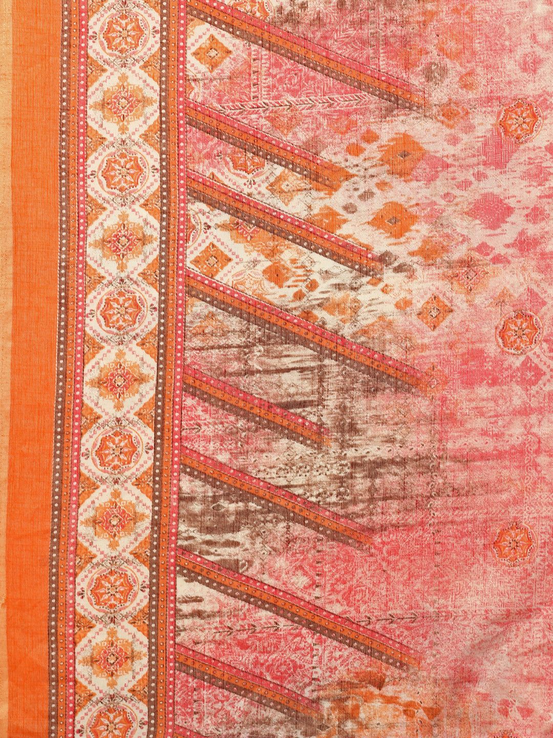 Printed Cotton Orange & Pink Kurta Pant & Dupatta Set, Multicolor - Hiral Fashion - Dista