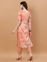 Thumbnail for Printed Cotton Orange & Pink Kurta Pant & Dupatta Set, Multicolor - Hiral Fashion - Dista