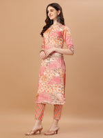 Thumbnail for Printed Cotton Orange & Pink Kurta Pant & Dupatta Set, Multicolor - Hiral Fashion - Dista