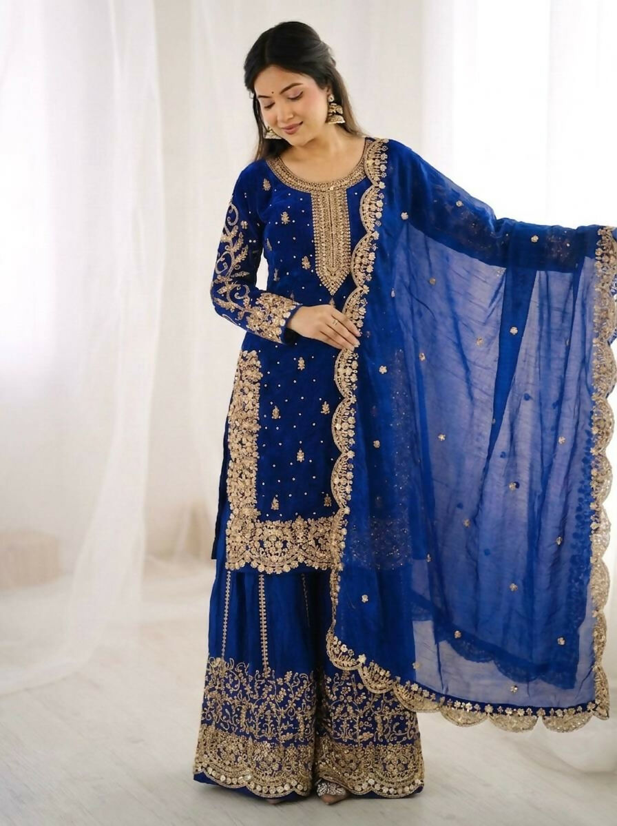 Teeya Creation Womens New Trendy Embroidery Coding And Sequence Work Kurta Set - Dista