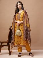 Thumbnail for Embroidered & Ethnic Motifs Printed Kurta With Pant & Dupatta, Multicolor - Hiral Fashion - Distacart