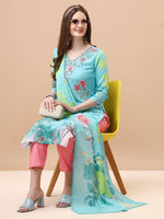 Thumbnail for Hand Embroidered Floral Printed Kurta With Pant & Dupatta, Multicolor - Hiral Fashion - Dista