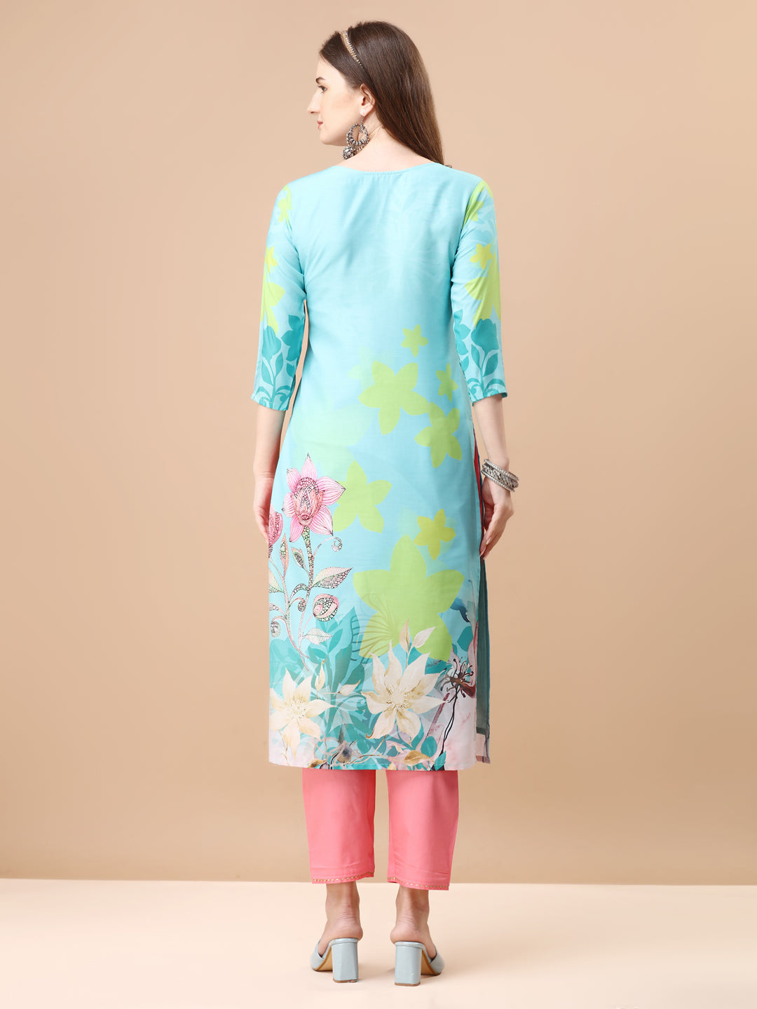 Hand Embroidered Floral Printed Kurta With Pant & Dupatta, Multicolor - Hiral Fashion - Dista