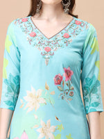 Thumbnail for Hand Embroidered Floral Printed Kurta With Pant & Dupatta, Multicolor - Hiral Fashion - Dista