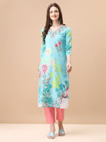 Thumbnail for Hand Embroidered Floral Printed Kurta With Pant & Dupatta, Multicolor - Hiral Fashion - Dista