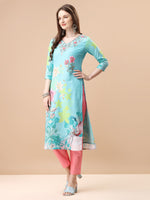 Thumbnail for Hand Embroidered Floral Printed Kurta With Pant & Dupatta, Multicolor - Hiral Fashion - Dista