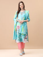 Thumbnail for Hand Embroidered Floral Printed Kurta With Pant & Dupatta, Multicolor - Hiral Fashion - Dista