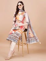 Thumbnail for Hand Embroidered Printed Muslin Kurta With Pant & Dupatta, Multicolor - Hiral Fashion - Distacart