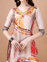 Thumbnail for Hand Embroidered Printed Muslin Kurta With Pant & Dupatta, Multicolor - Hiral Fashion - Distacart