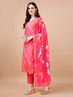 Thumbnail for Hand Embroidered Stripes Printed Muslin Kurta With Pant & Dupatta, Multicolor - Hiral Fashion - Distacart
