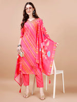 Thumbnail for Hand Embroidered Stripes Printed Muslin Kurta With Pant & Dupatta, Multicolor - Hiral Fashion - Distacart