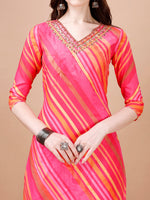 Thumbnail for Hand Embroidered Stripes Printed Muslin Kurta With Pant & Dupatta, Multicolor - Hiral Fashion - Distacart