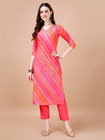 Thumbnail for Hand Embroidered Stripes Printed Muslin Kurta With Pant & Dupatta, Multicolor - Hiral Fashion - Distacart