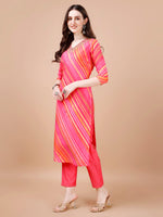 Thumbnail for Hand Embroidered Stripes Printed Muslin Kurta With Pant & Dupatta, Multicolor - Hiral Fashion - Distacart