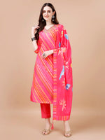 Thumbnail for Hand Embroidered Stripes Printed Muslin Kurta With Pant & Dupatta, Multicolor - Hiral Fashion - Distacart