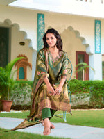 Thumbnail for Hand Embroidered & Printed Pure Silk Kurta With Pant & Printed Dupatta, Green - Hiral Fashion - Dista