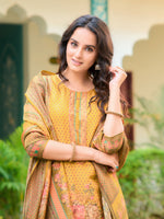 Thumbnail for Hand Embroidered & Printed Pure Silk Kurta With Pant & Printed Dupatta, Yellow - Hiral Fashion - Distacart