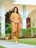 Thumbnail for Hand Embroidered & Printed Pure Silk Kurta With Pant & Printed Dupatta, Yellow - Hiral Fashion - Distacart
