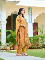 Thumbnail for Hand Embroidered & Printed Pure Silk Kurta With Pant & Printed Dupatta, Yellow - Hiral Fashion - Distacart