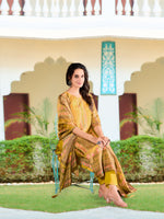Thumbnail for Hand Embroidered & Printed Pure Silk Kurta With Pant & Printed Dupatta, Yellow - Hiral Fashion - Distacart