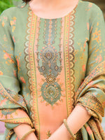 Thumbnail for Hand Embroidered & Printed Pure Silk Kurta With Pant & Printed Dupatta, Green - Hiral Fashion - Distacart
