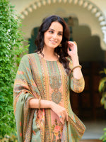 Thumbnail for Hand Embroidered & Printed Pure Silk Kurta With Pant & Printed Dupatta, Green - Hiral Fashion - Distacart
