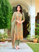 Thumbnail for Hand Embroidered & Printed Pure Silk Kurta With Pant & Printed Dupatta, Green - Hiral Fashion - Distacart