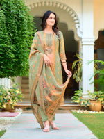 Thumbnail for Hand Embroidered & Printed Pure Silk Kurta With Pant & Printed Dupatta, Green - Hiral Fashion - Distacart