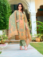 Thumbnail for Hand Embroidered & Printed Pure Silk Kurta With Pant & Printed Dupatta, Green - Hiral Fashion - Distacart