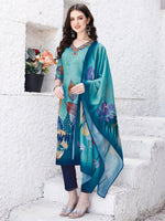 Thumbnail for Embroidered & Floral Printed Kurta With Pant & Printed Dupatta Premium Luxury, Multicolor - Hiral Fashion - Distacart