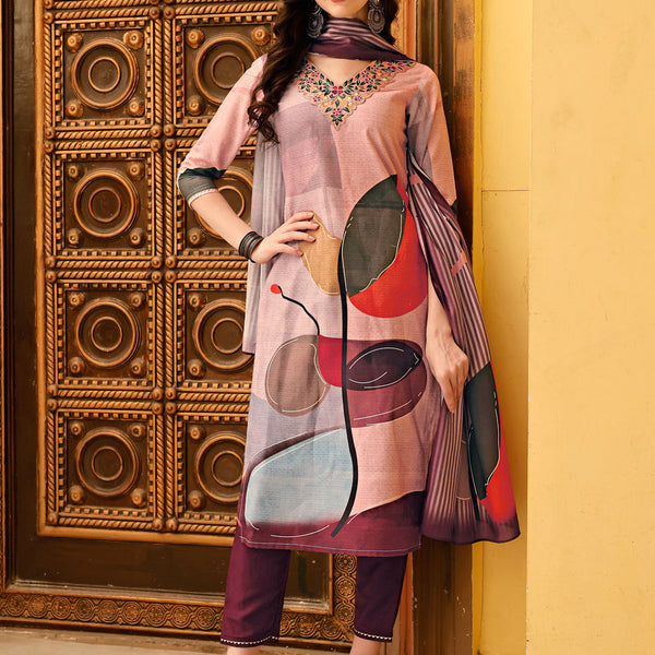 Embroidered & Floral Printed Kurta With Pant & Printed Dupatta Premium, Multicolor - Hiral Fashion - Distacart