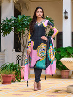 Thumbnail for Embroidered & Floral Printed Kurta With Pant & Printed Dupatta, Lavender - Hiral Fashion - Distacart
