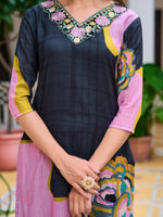 Thumbnail for Embroidered & Floral Printed Kurta With Pant & Printed Dupatta, Lavender - Hiral Fashion - Distacart