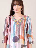 Thumbnail for Embroidered & Striped Floral Printed Kurta With Pant & Dupatta, Multicolor - Hiral Fashion - Distacart