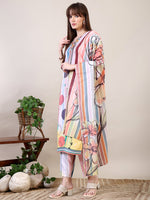 Thumbnail for Embroidered & Striped Floral Printed Kurta With Pant & Dupatta, Multicolor - Hiral Fashion - Distacart