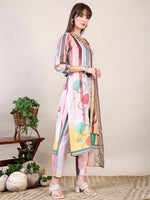Thumbnail for Embroidered & Striped Floral Printed Kurta With Pant & Dupatta, Multicolor - Hiral Fashion - Distacart