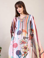 Thumbnail for Embroidered & Striped Floral Printed Kurta With Pant & Dupatta, Multicolor - Hiral Fashion - Distacart