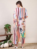Thumbnail for Embroidered & Striped Floral Printed Kurta With Pant & Dupatta, Multicolor - Hiral Fashion - Distacart