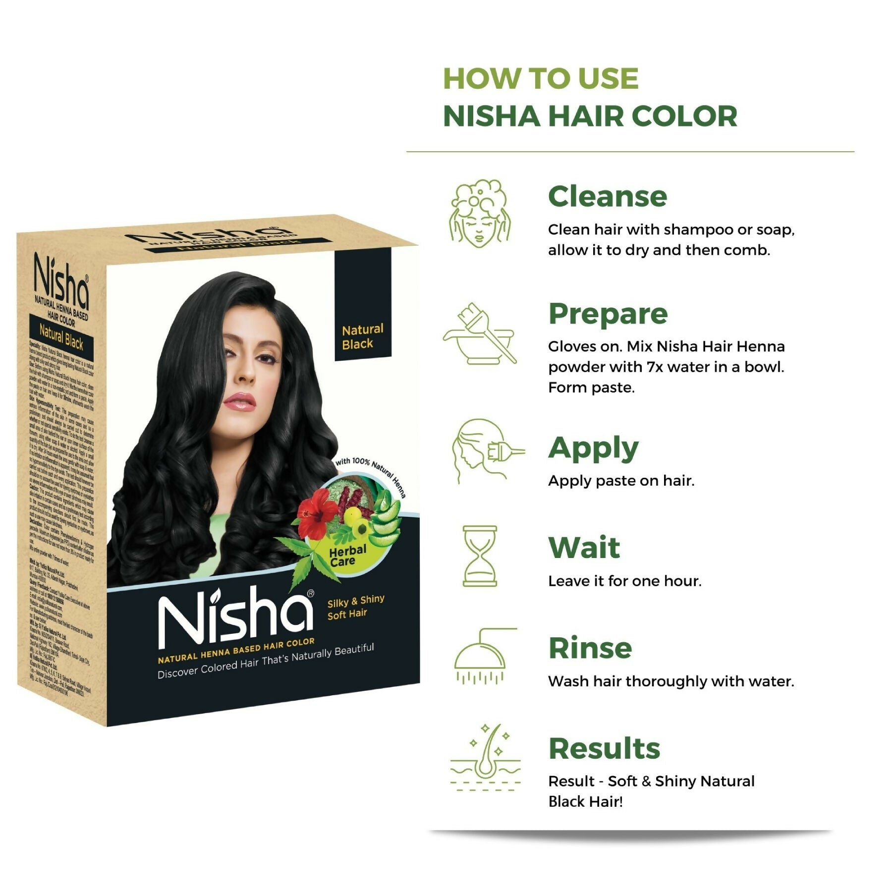 Nisha Henna Based Hair Colour for Women & Men Natural Black - Distacart