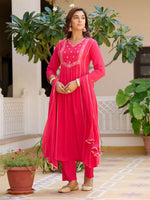 Thumbnail for Embroidered Flared Kurta With Pant & Dupatta, Pink - Hiral Fashion - Distacart